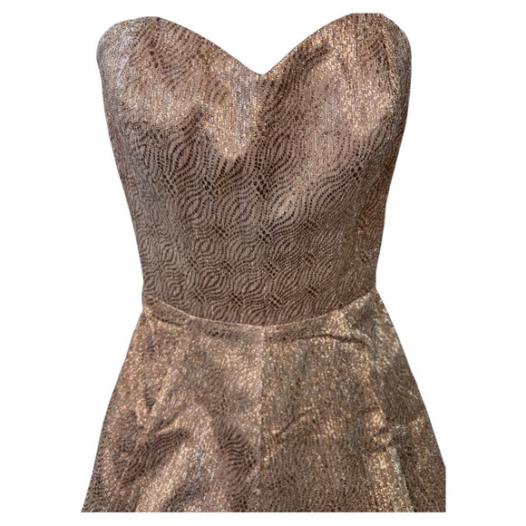 DRESS THE POPULATION NWT VIVIENNE METALLIC  ROSE GOLD STRAPLESS A LINE  SZ XXS - Picture 3 of 7